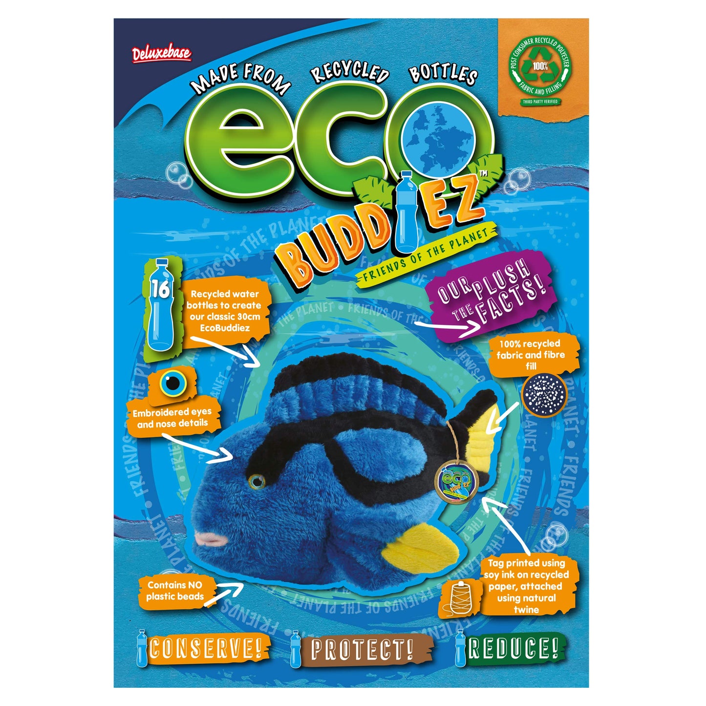Ecobuddiez - Blue Tang From Deluxebase. 16 Inch Blue Tang Plush Toy. Eco Friendly Child Safe Blue Tang Stuffed Animal Made From