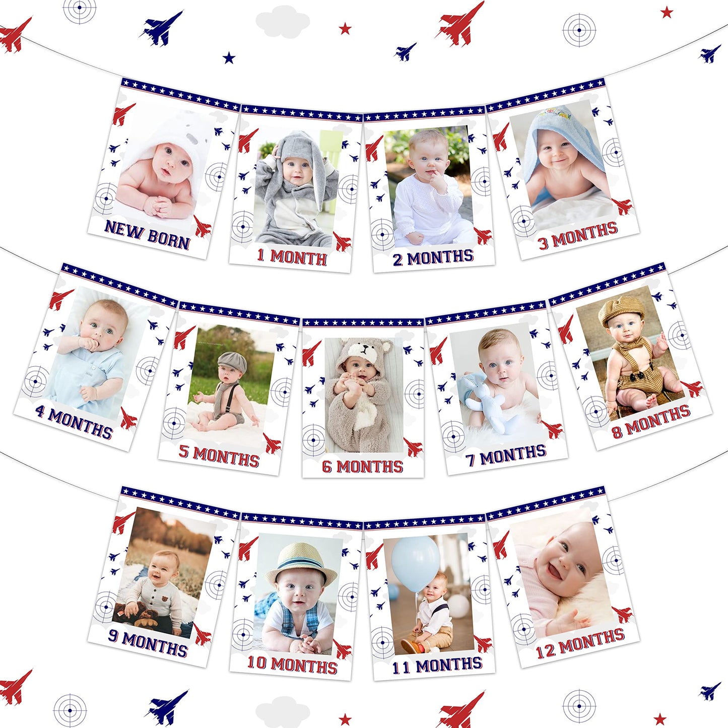 Fighter Jet Birthday Party Decorations Airplane Photo Banner for Boys 1st Aircraft Birthday Party Blue and Red Airplane Jet Birt