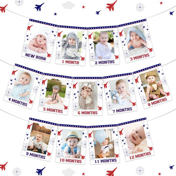 Fighter Jet Birthday Party Decorations Airplane Photo Banner for Boys 1st Aircraft Birthday Party Blue and Red Airplane Jet Birt