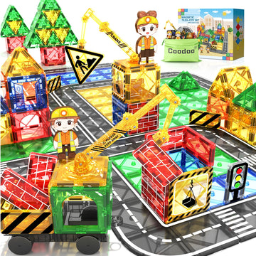 Kids Games Magnetic Tiles Road Set With Extendable Magnetic Crane, City Construction Building Toys For Toddlers Stem Preschool Toys Ages 4-6 5-7, Gifts For 3+ Year Old Boys Girls Kids Toys With Car