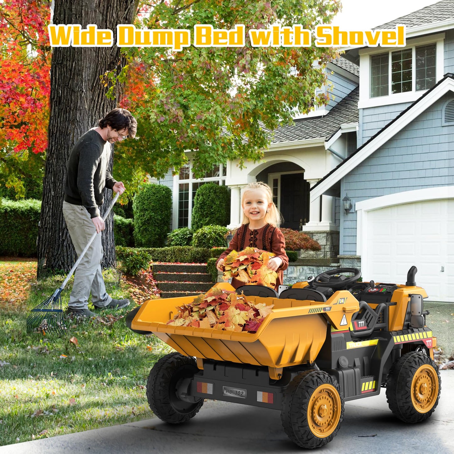 ANPABO Ride on Dump Truck, 12V Ride on Car with Remote Control, Electric Dump Bed and Extra Shovel, Ride on Construction Vehicle