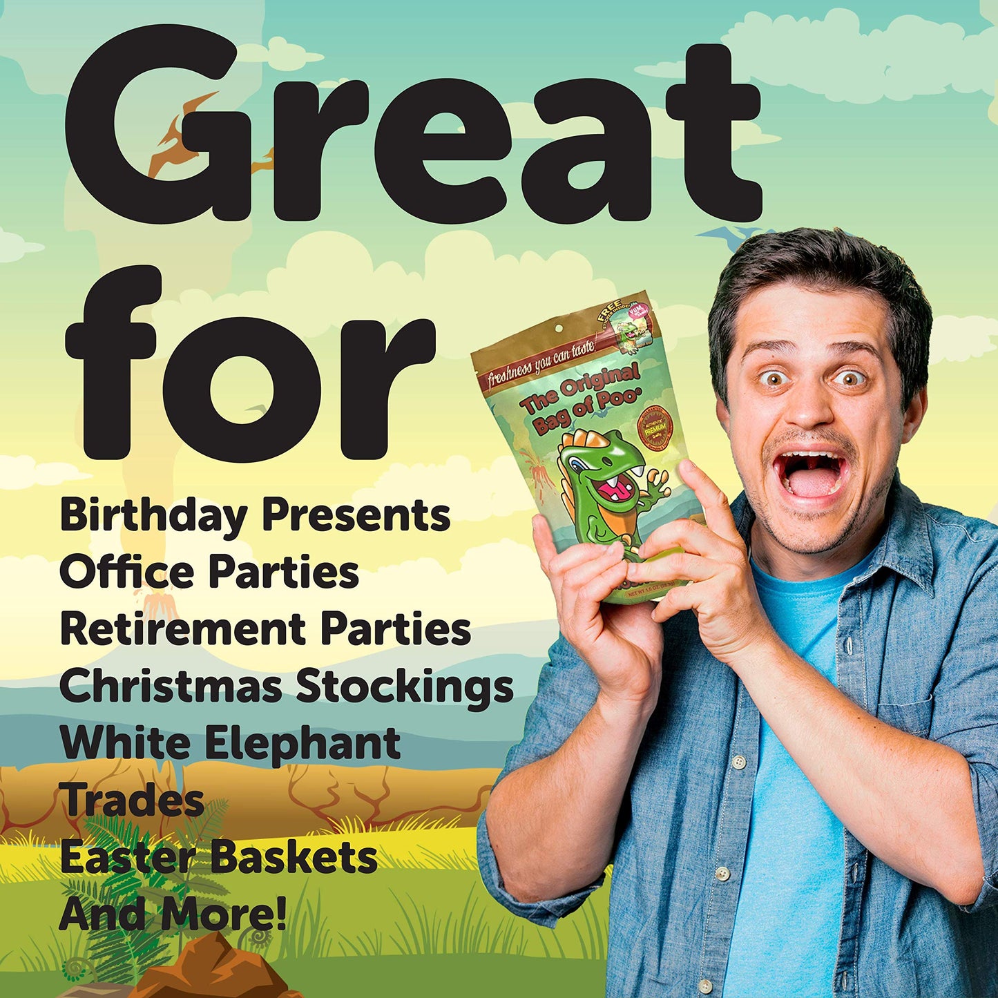 The Original Bag Of Poo, Dinosaur Poop (Green Cotton Candy), For Novelty Poop Gag Gifts