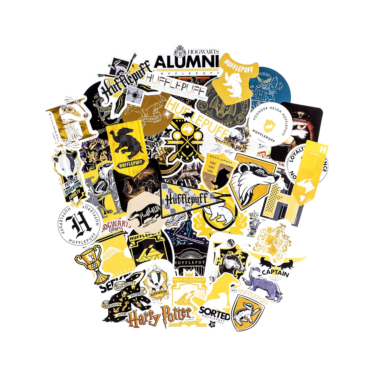 CON*QUEST Harry Potter Hufflepuff Vinyl Stickers - 60 Pack, Waterproof, UV Resistant, Multicolor Hologram Design