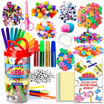 Dragon Too Mega Kids Crafts and Art Supplies Jar Kit - 1000+ Piece Set - Instructional Booklet Included - Revised Glitter Glue, 