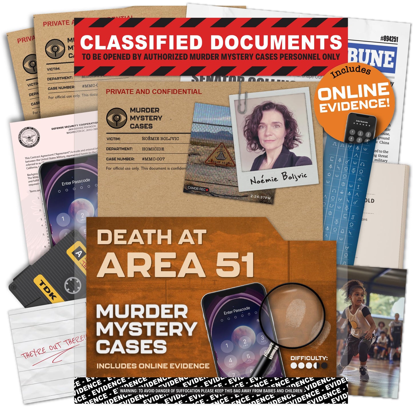 MMC Death at Area 51 - Thrilling Murder Mystery Games for Adults in a Classified Military Base - 47 Evidence Pieces, 150 Min Gam