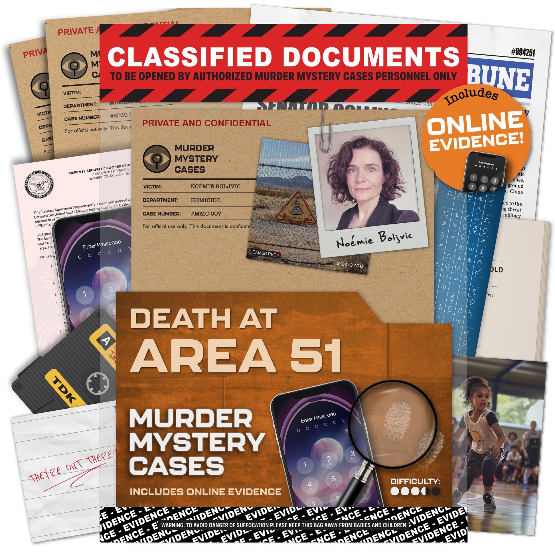 MMC Death at Area 51 - Thrilling Murder Mystery Games for Adults in a Classified Military Base - 47 Evidence Pieces, 150 Min Gam