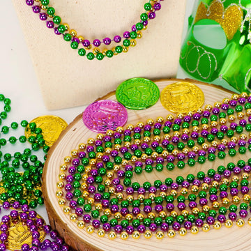 120PCS Mardi Gras Beads, 33'' Beaded Necklace, Purple Gold Green Mardi Gras Accessories, Party Costume Necklaces Parade Throws W