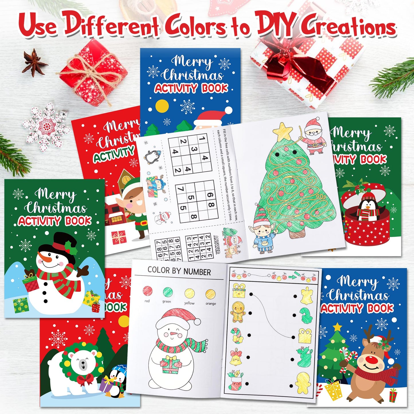 Christmas Activity Books for Kids - 24Pcs Merry Christmas Mini Games Coloring Book Set Bulk Mazes Word Search Word Scramble Game