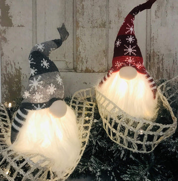Gerson 7'' H Battery Operated Lighted Holiday Plush Gnome Figurine, Assortment Of 2