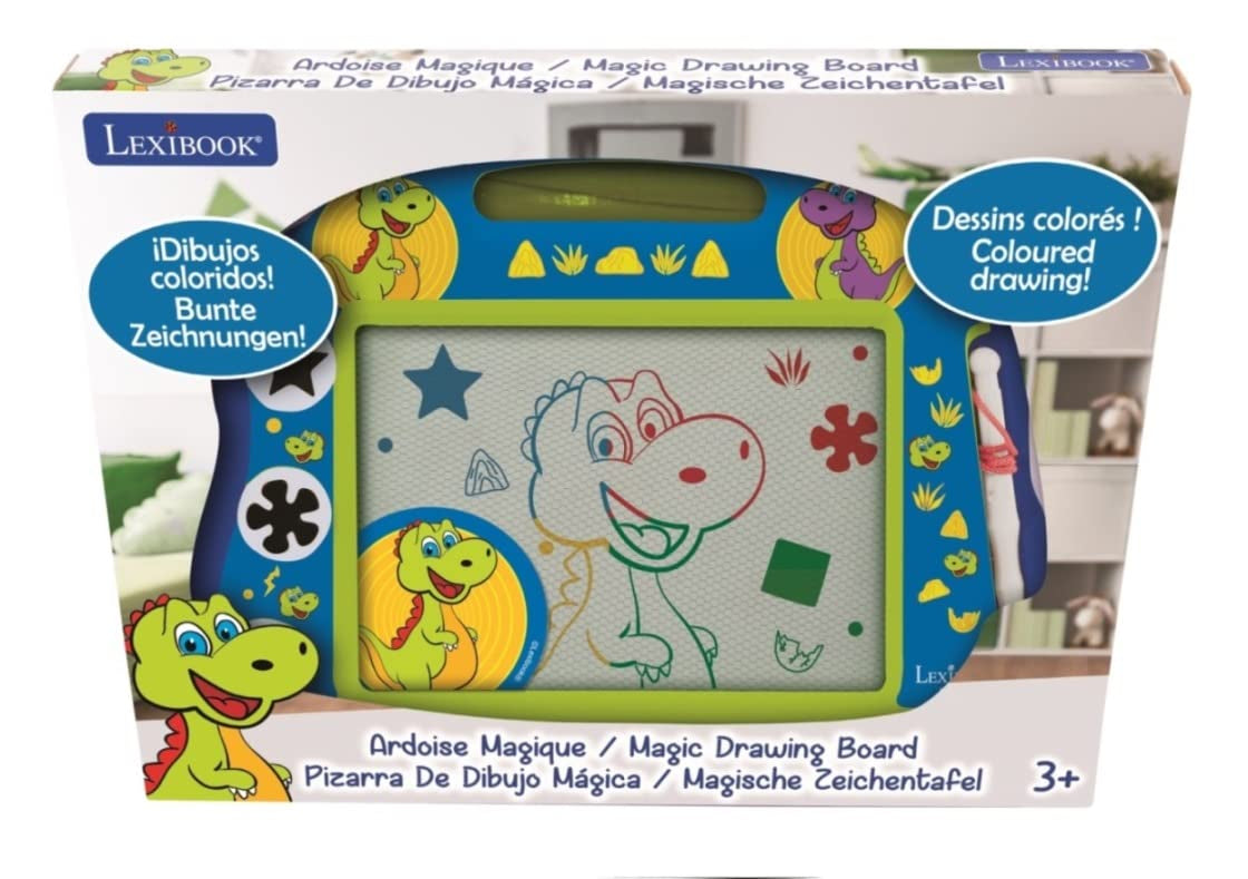 LEXiBOOK, Dinosaur, Multicolor Magic Magnetic Drawing Board, Artistic Creative Toy for Girls and Boys, Stylus Pen and Stamps, Bl