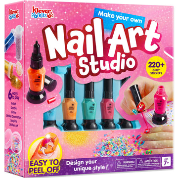 Klever Kits Nail Polish Art Kit for Kids, Kid-safe, Non-toxic Materials-Children Nail Studio With Glitter, Stickers Sequins, Str