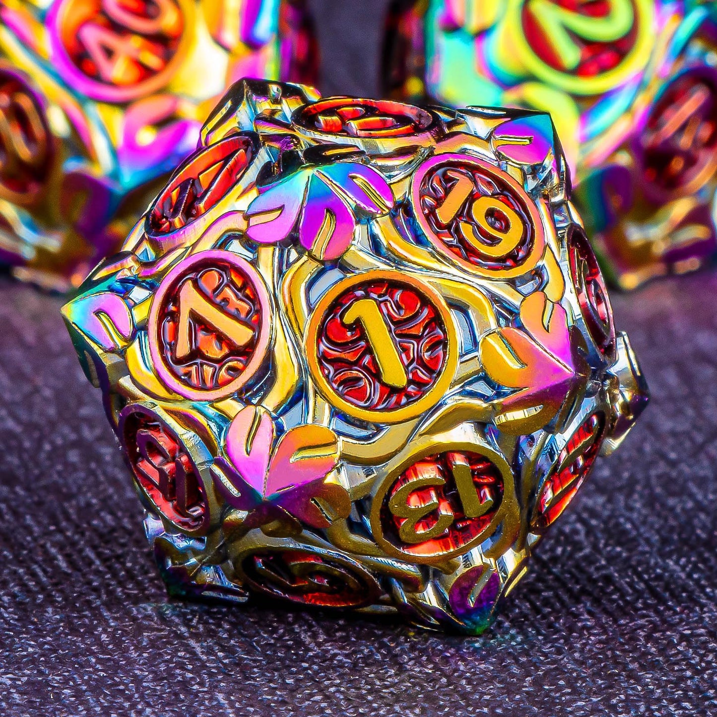 Kerwellsi 7Pcs Polyhedral Metal Dnd Dice Set D&D With Gift Box, Rainbow Red Nature Vines Leaf Dungeons And Dragons Role Playing