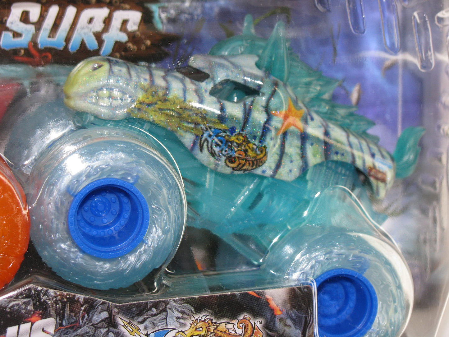 Monster Jam 1:64 Scale Double Pack - Horse Power & Aqua Stallion Trucks, Orange & Blue, 4 inches, Metal, Model 20138200