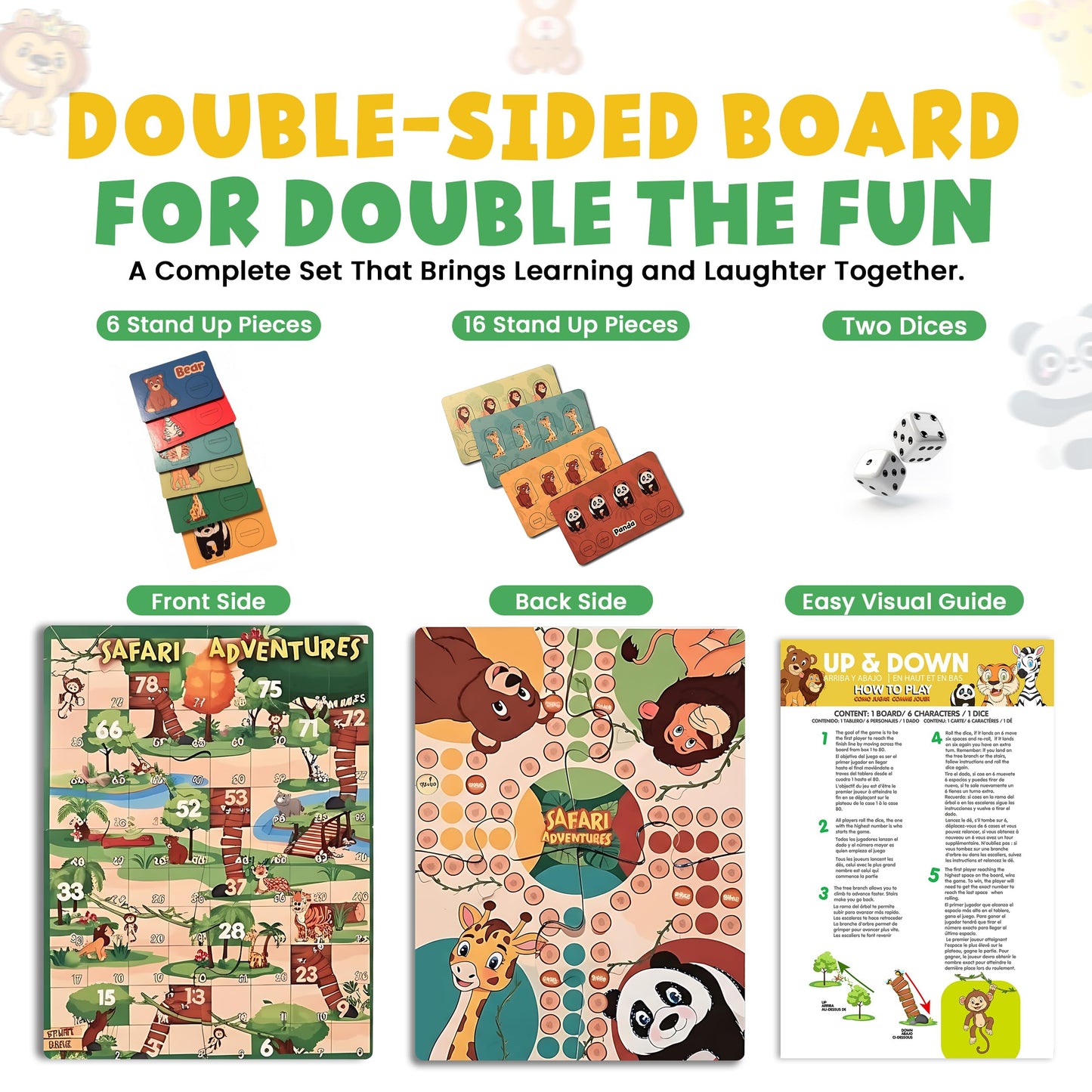 2-in-1 Wooden Board Games for Kids & Families - enhanced Wood Ludo Board Game & Snakes and Ladders Board Game | Classic Family Board Games Set with Dice & Pieces  Fun Educational Gift for Boys & Girls