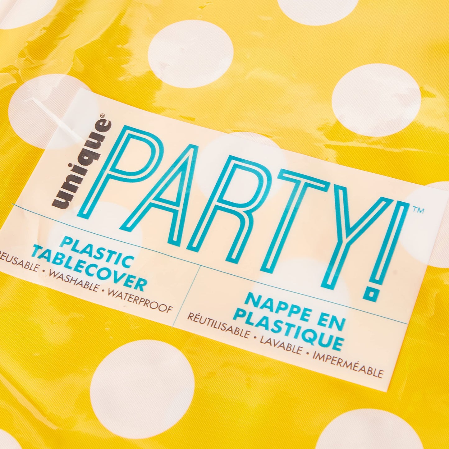 Polka Dot Plastic Tablecloth, 108 x 54, Yellow