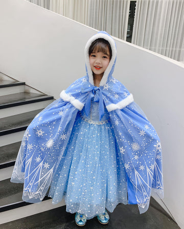 Purfeel Girls Elsa Hooded Princess Cape Halloween Snow Cloak Costume Toddler Girls Dress Up Cape 7-10Years