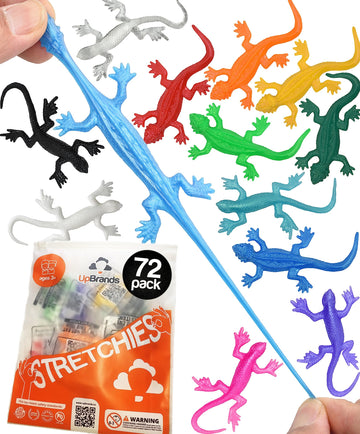 Upbrands 72 Super Stretchy Lizards Toys 3 Inches Bulk Set, 12 Colors, Kit For Birthday Party Favors For Kids, Goodie Bags, Easter Egg Basket Stuffers, Pinata Filler, Small Students Rewards