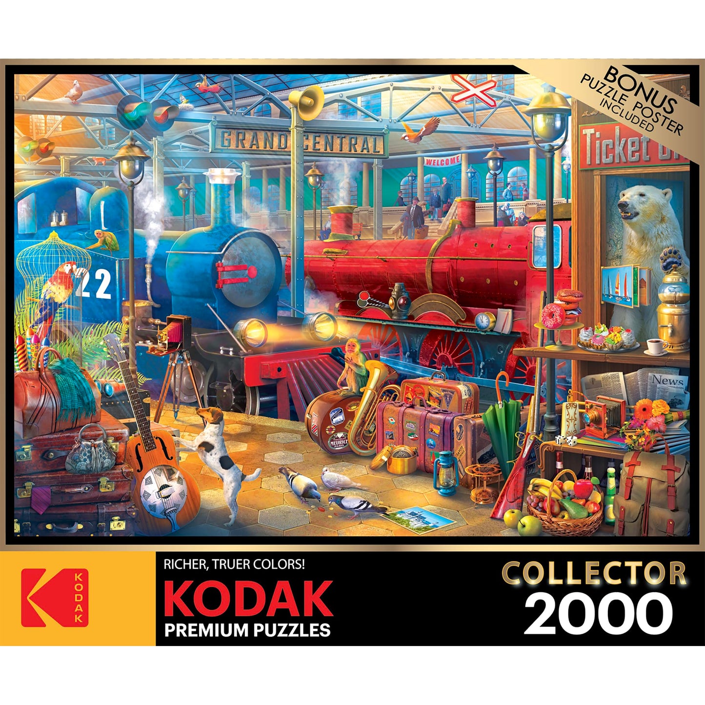 RoseArt 2000 Piece Jigsaw Puzzle - Kodak Train Station, Multi-colored Cardstock, Model 8100ZZE for Adults