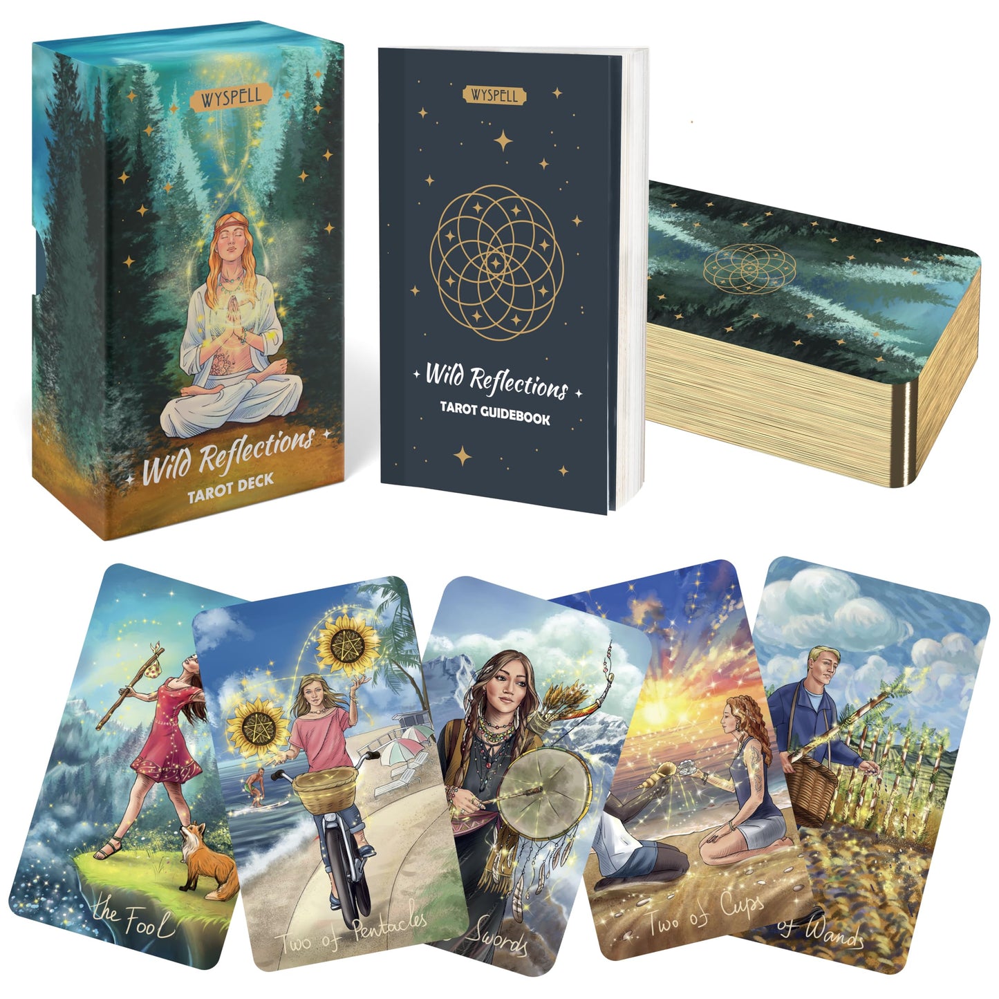 Wyspell Unique Tarot Deck - Wild Reflections Tarot Cards with Guide Book - Nature-Inspired Cards for Beginners - Traditional Symbolism - Beautiful & Modern Tarot Decks -Like New