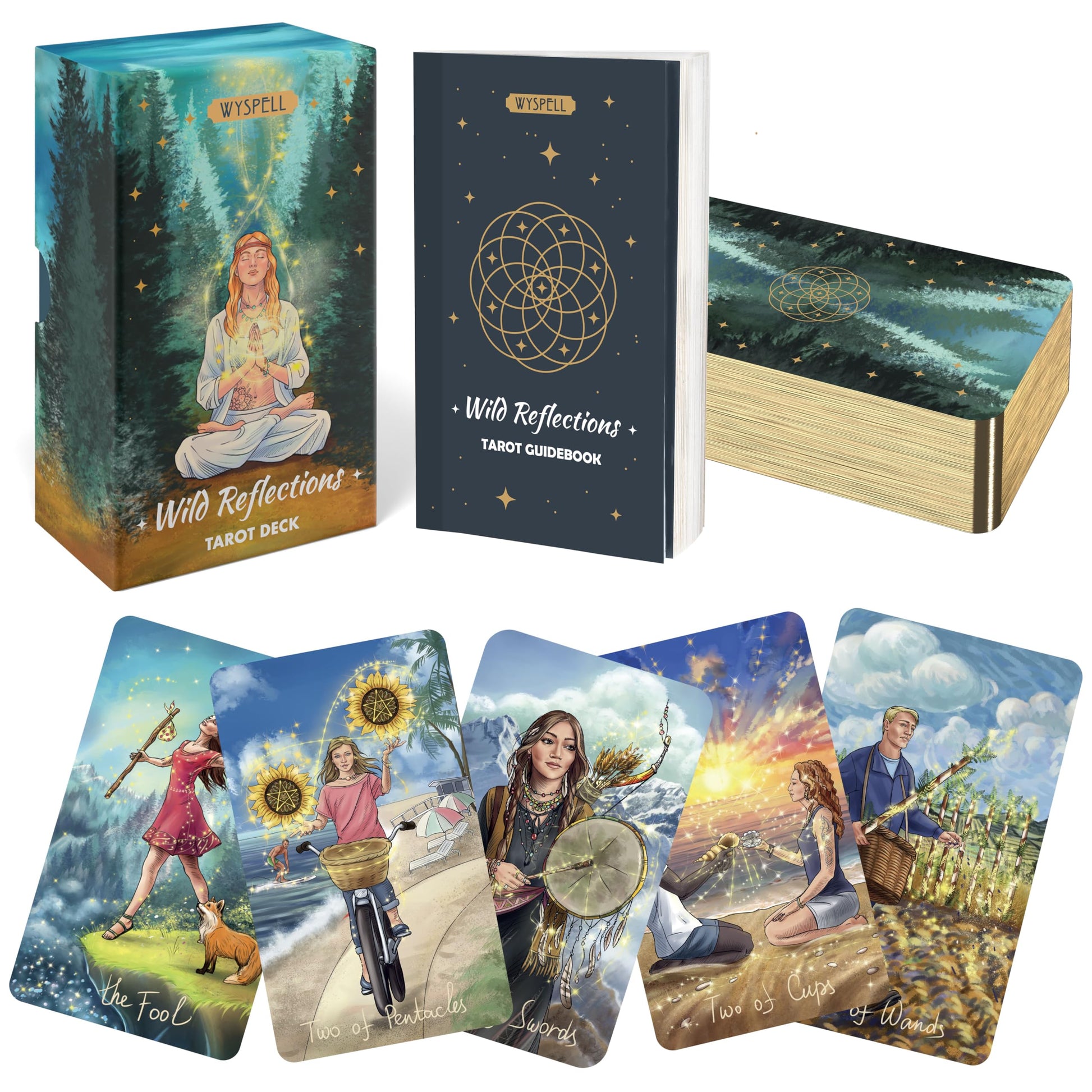 Wyspell Unique Tarot Deck - Wild Reflections Tarot Cards with Guide Book - Nature-Inspired Cards for Beginners - Traditional Symbolism - Beautiful & Modern Tarot Decks -Like New
