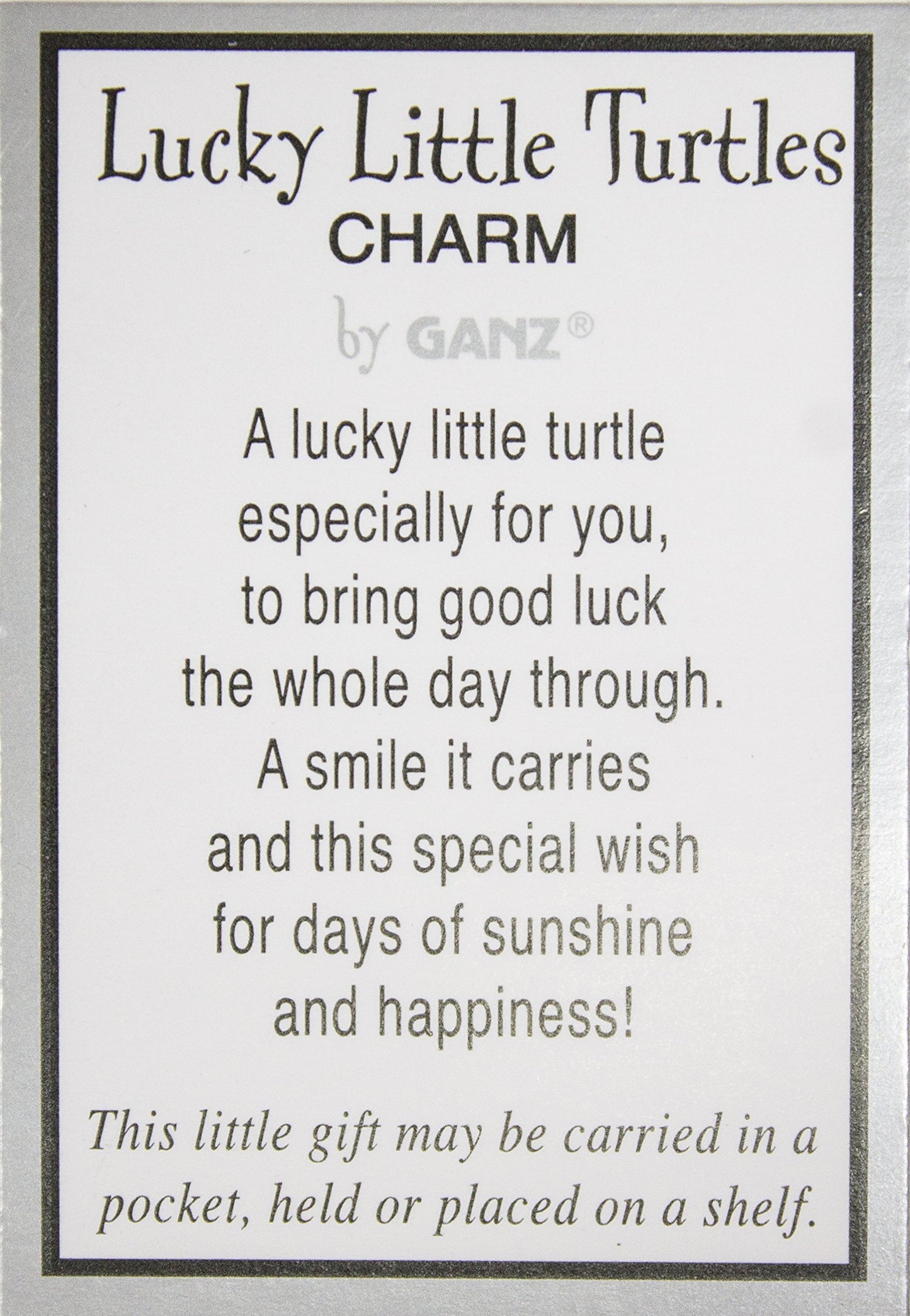 Ganz Lucky Little Turtle Charm with Story Card New Pocket Token