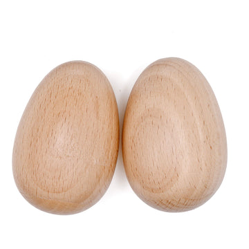 Wood Egg Shakers Set, Musical Percussion Instruments, Natural Finish (2 Pcs)
