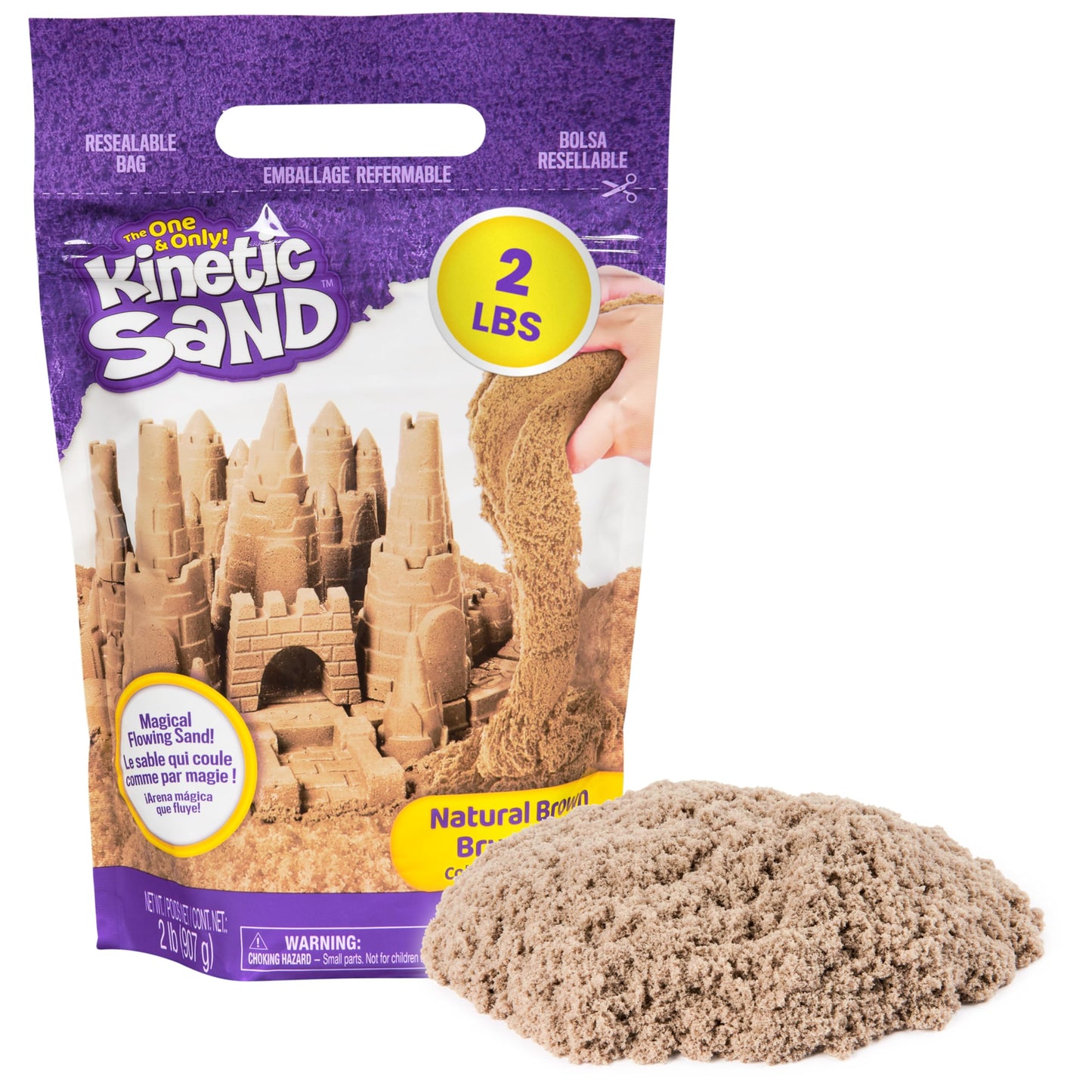 Kinetic Sand, 2lb Brown Play Sand, Moldable Sensory Toys for Kids, Resealable Bag (Packaging May Vary), for Ages 3 and up