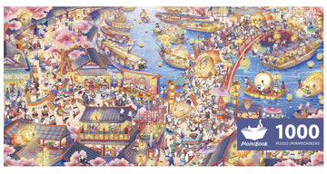 Puzzles For Adults 1000 Pieces, Momibook Jigsaw Puzzles Of Chinese Village Town Cat, Painting Image 81.3X40.6Cm(32''X16'') Toys