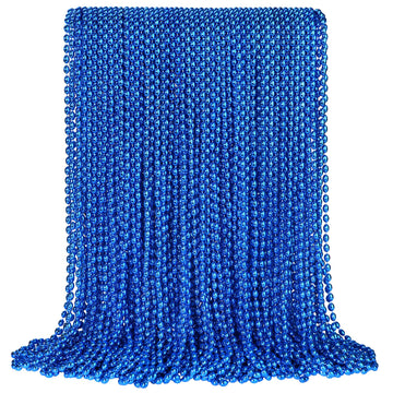 100 PCS Blue Bead Necklace, Blue Mardi Gras Christmas Oval Beads, 30.5'' 4th of July Patriotic Beads Necklaces, Parade Throw Acc