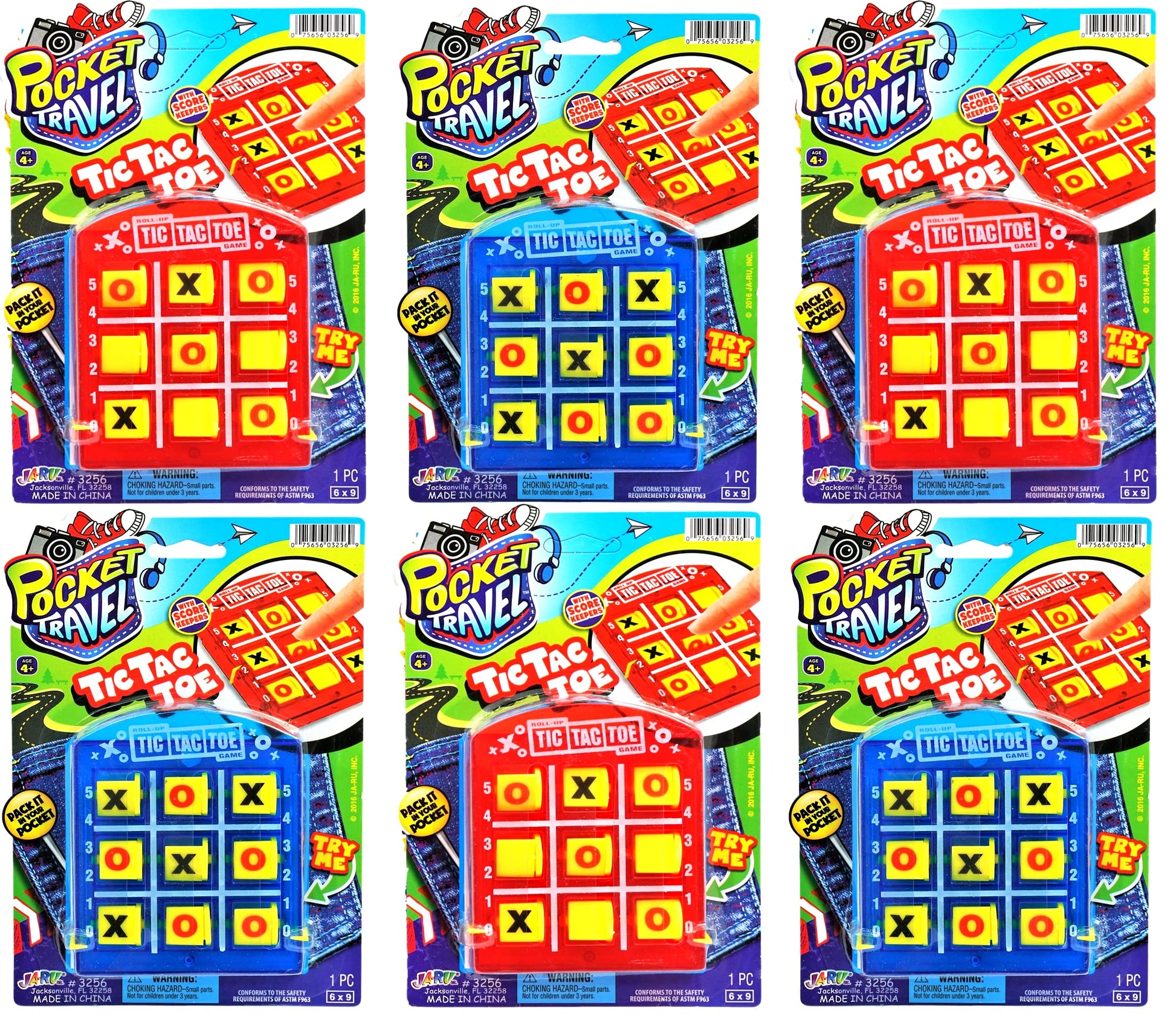 Ja-Ru Pocket Travel Tic Tac Toe Portable Board Games (6 Packs) | Classic Toys For Car And Airplane Games For Kids. Bulk Birthday Party Favors Plus Sticker 3256-6S