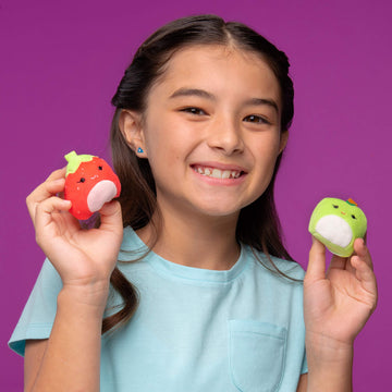 Squishville By Squishmallows Mini Plush Fruit Squad, Six 2' Soft Minimallow Plush, Irresistibly Colorful Fruits, Mini Peach, Pineapple, And Watermelon
