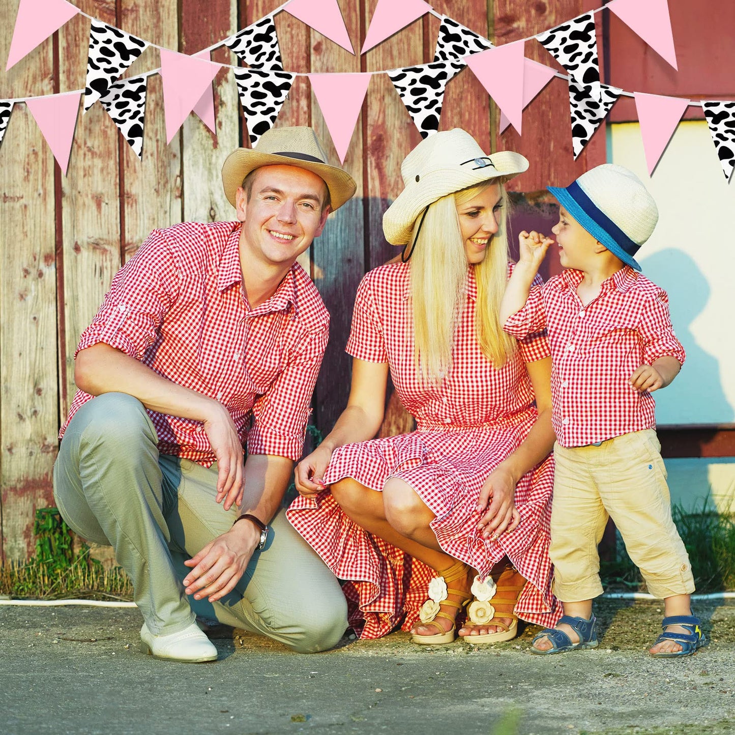 Boao 5 Pcs Cow Print Pennant Banners, Cow Print Pennant Banner Birthday Party Supplies for Western Cowboy Theme Decoration Baby