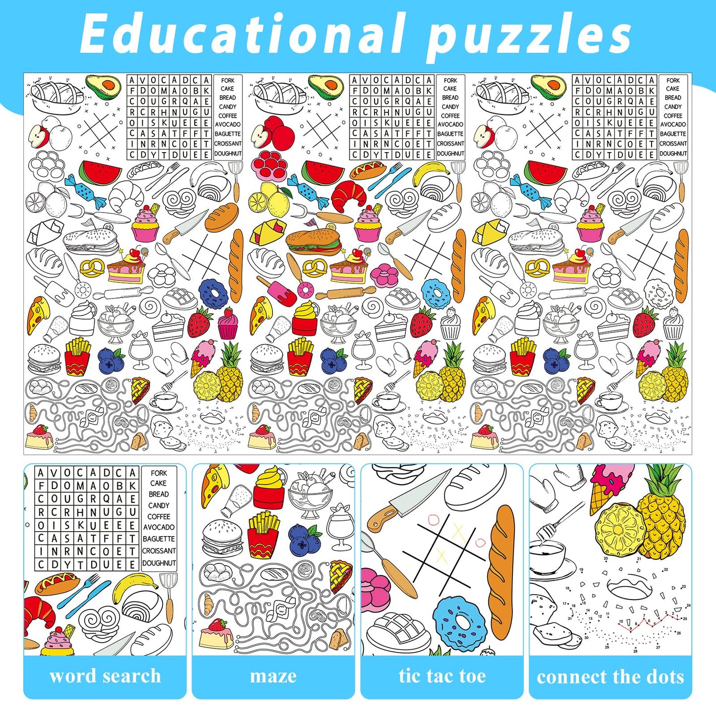 Giant Paper Coloring Tablecloth for Kids Huge Food Fun Design World Posters Activity Large Food Color-in Paper Poster Table Cove