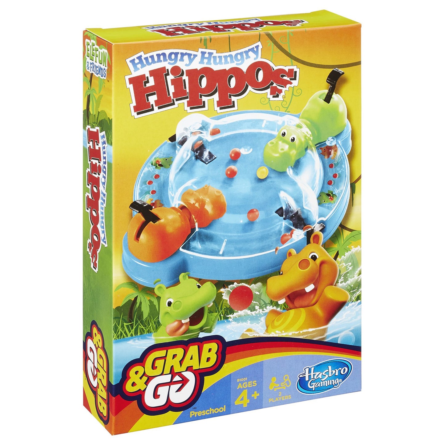 Hasbro Gaming Elefun & Friends Hungry Hungry Hippos Grab & Go Game - Includes 2 Chomping Hippos - Multicolor - Model B1001000