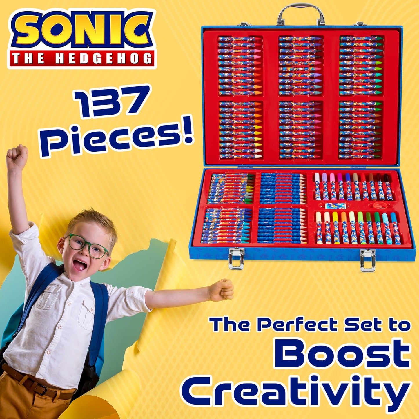 Sonic The Hedgehog Colored Pencils Art Supplies 130+ pcs Drawing Kit School Supplies Girls Drawing Pencils Art Kit Travel Case w