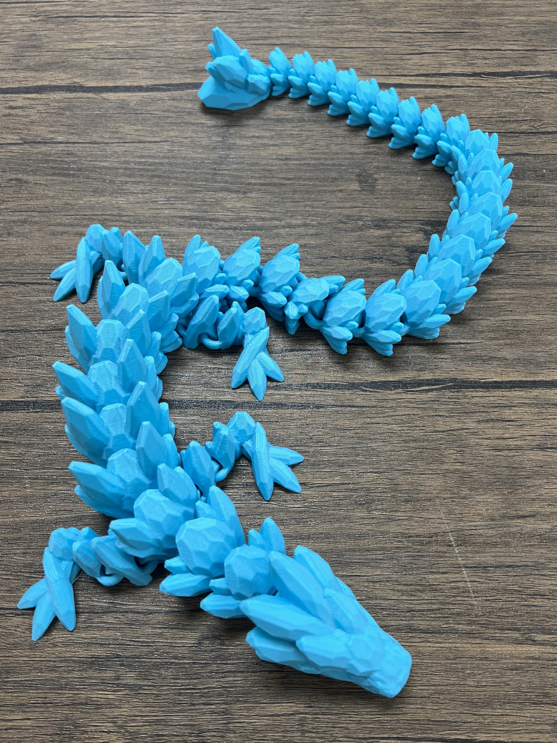 Munnygrubbers - Xl 26' Crystal Dragon Fidget Toy - Heavy Duty - 3D Printed Flexible Articulating Dragon Plastic Collectible Figurine - Surprise Egg Compatible - (Sky Blue Dragon)