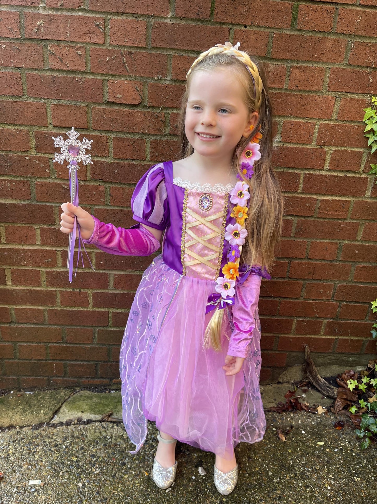 Aolliya Princess Dresses For Girls Puff Sleeve Princess Costume Purple Princess Dress Up Clothes For Halloween Cosplay Party
