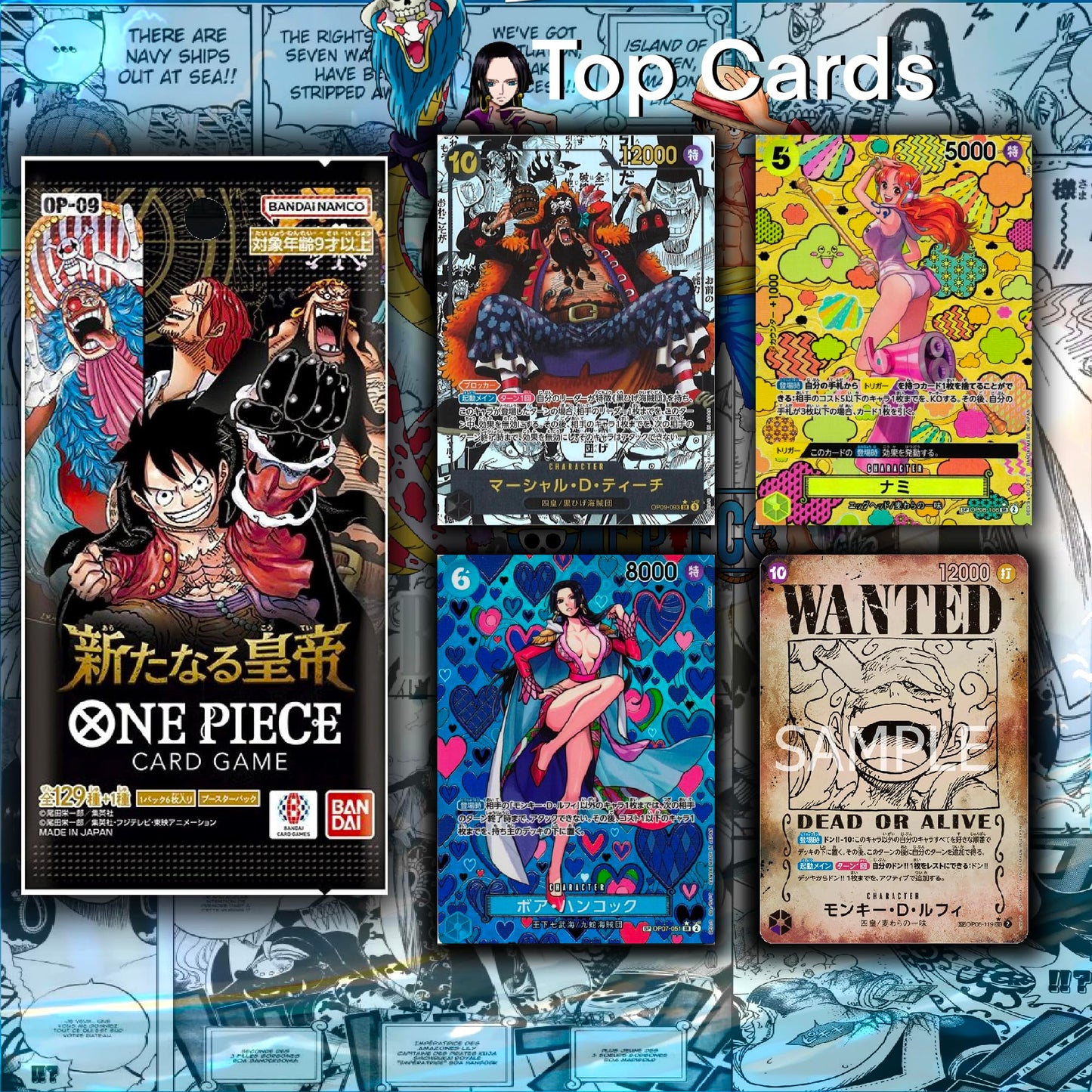 One Piece Booster Packs (Emperors in The New World: 4 Packs of OP-09) with Holographic Sleeves (Japanese)