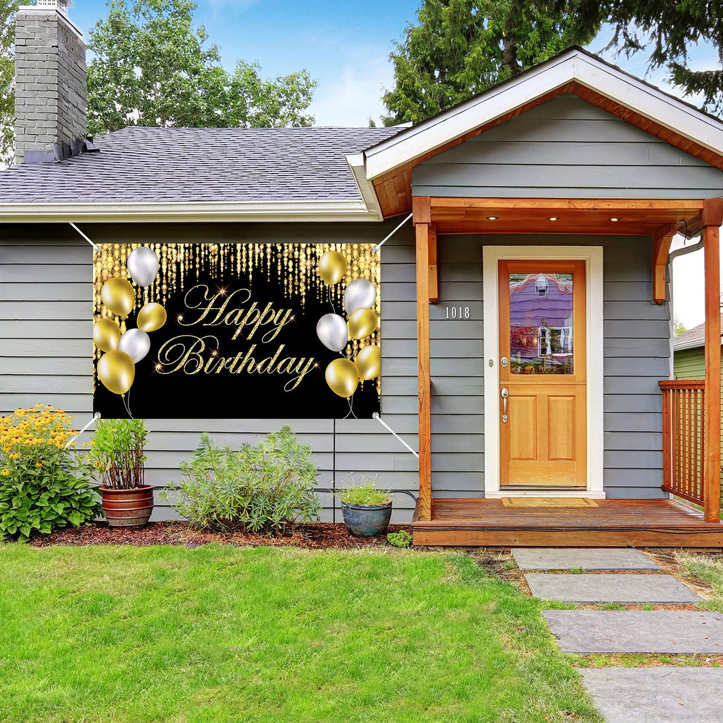 Black Gold Happy Birthday Banner Backdrop Large Happy Birthday Yard Sign Backgroud It'S My Birthday Backdrop Baby Shower Party Indoor Outdoor Car Decoration Supplies For Men Women Boys Girls