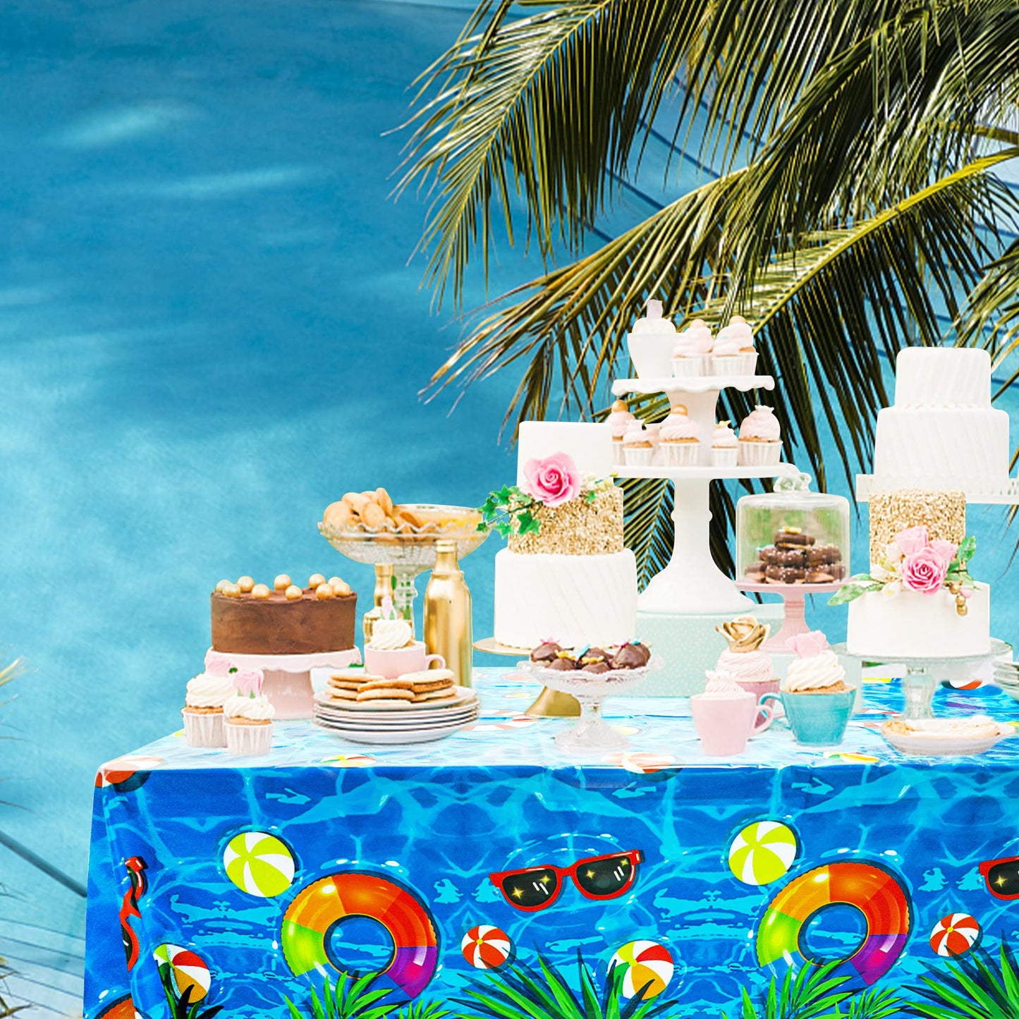 peony man 4 Pieces Pool Party Tablecloth Plastic Summer Table Cover Disposable Hawaiian Tablecloth for Beach Summer Birthday Swi