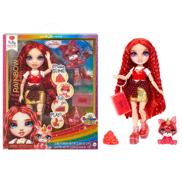 Rainbow High Ruby, Red With Slime Kit & Pet, 11' Shimmer Posable Fashion Doll With Diy Sparkle Slime, Magical Yeti Pet, Fun Play Accessories, Great Toy Gift For Girls Kids Ages 4-12 Years
