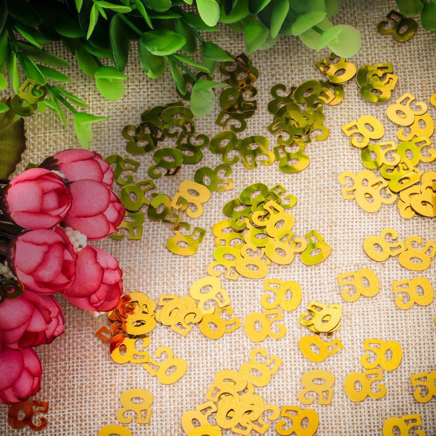 WILLBOND Gold 50th Confetti, 50 Number Birthday Confetti, 50th Wedding Anniversary Party Table Decorations, 2 Bags (1400 Pieces)