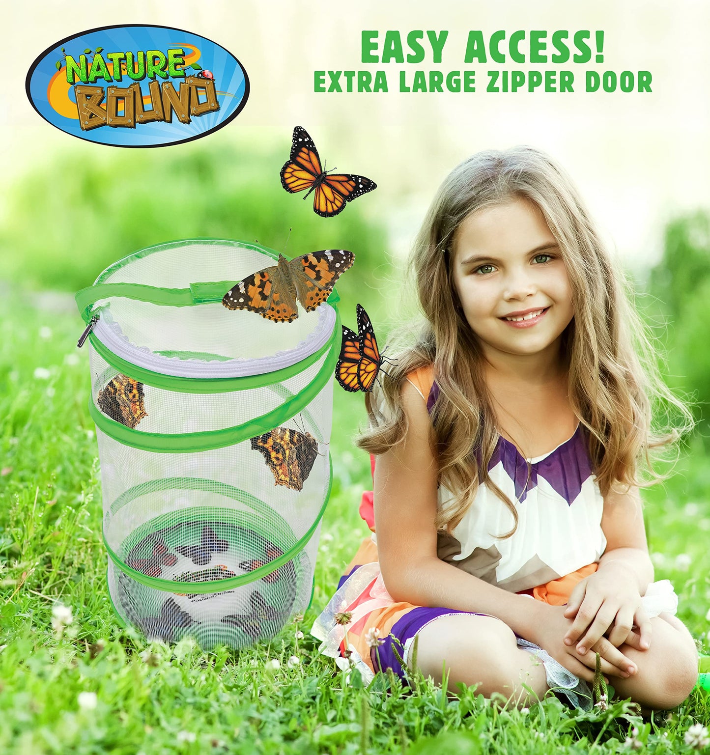 Nature Bound Butterfly Growing Kit - Live Caterpillar To Butterfly Project For Kids - Includes Voucher For Caterpillars, Green Pop-Up Enclosure, And Stem Learning Guide