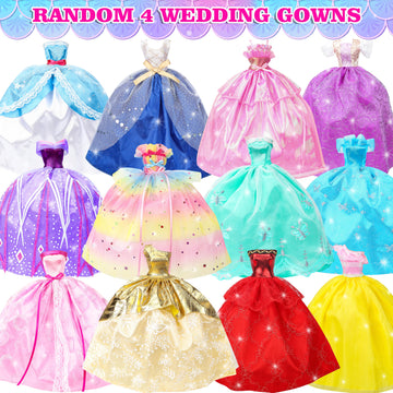 Style Shine 50 Pack Doll Clothes And Accessories, 4 Wedding Gowns 2 Evening Dresses 6 Fashion Dresses 6 Set Casual Outfits Top A