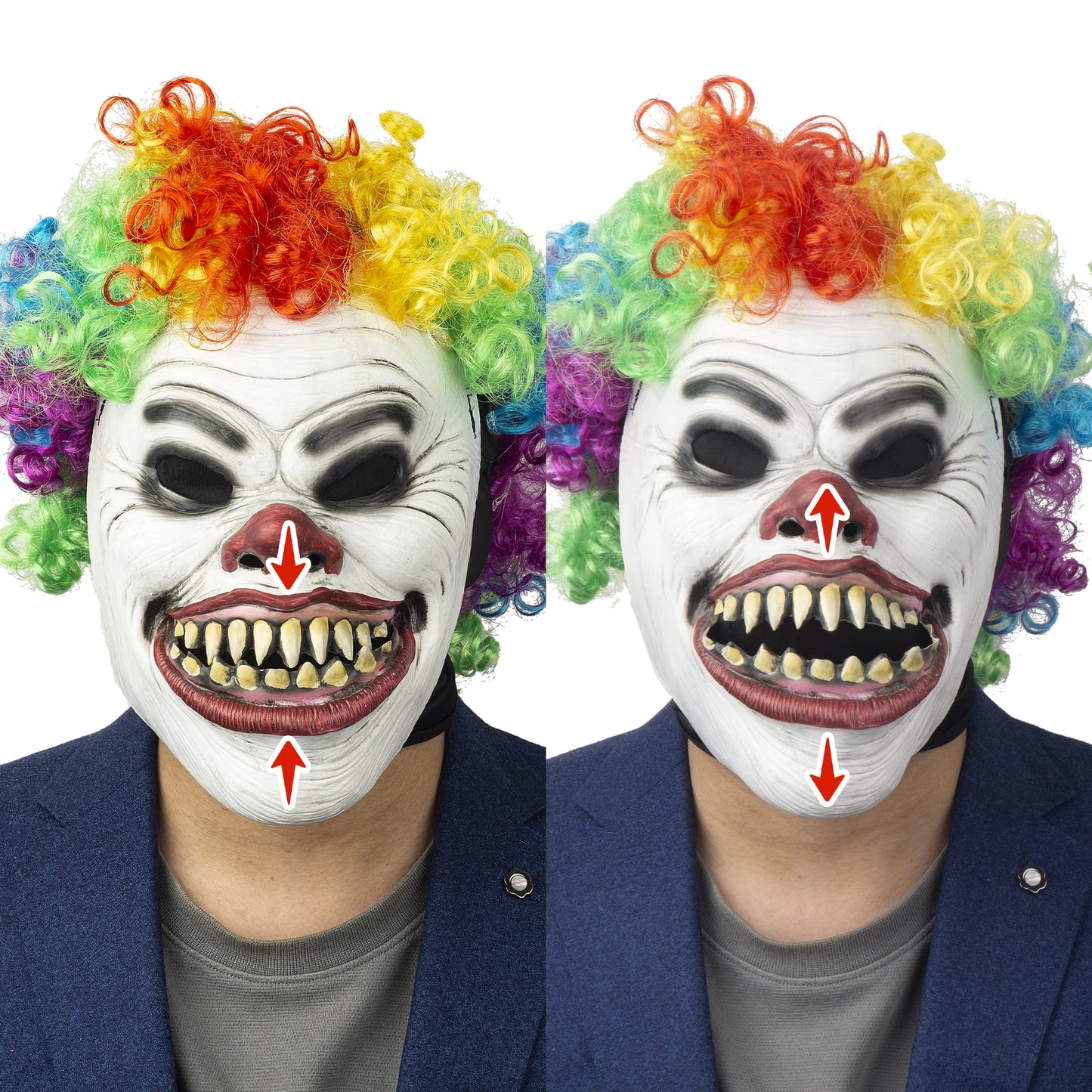 PartyHop Clown Mask with Wig Moving Jaw Latex Full Head Scary Horror Mask Fancy Dress for Halloween Carnival Costume Party