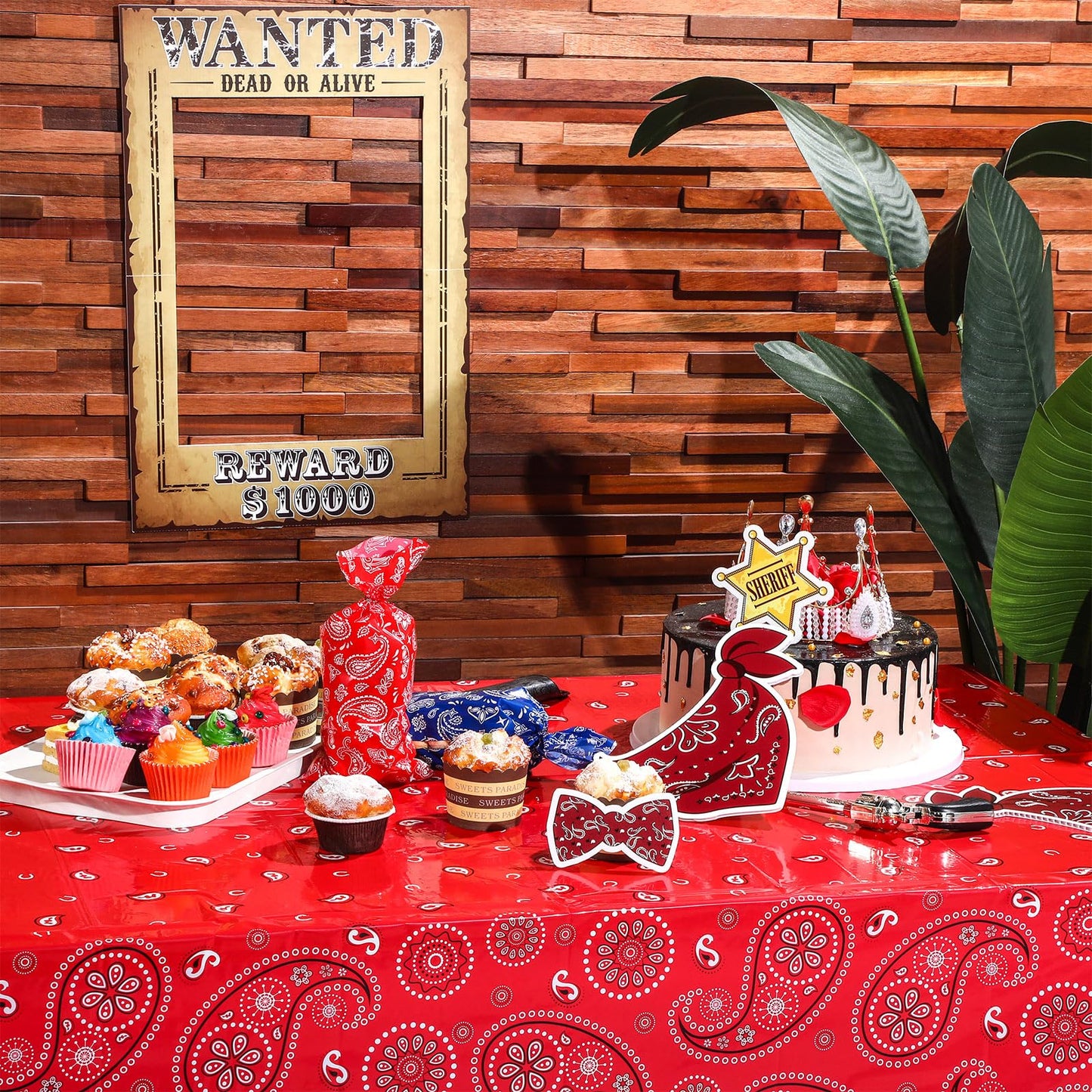 Tatuo Western Party Tablecloth Paisley Table Cover Bandana Plastic Table Cloth Rectangle Floral Tablecloth for Western Cowboy Th