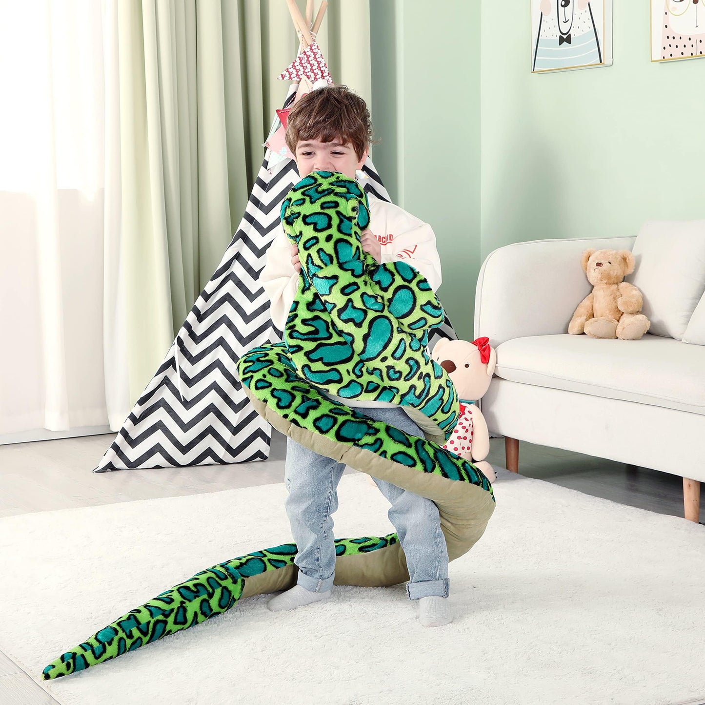 Ikasa Giant Snake Stuffed Animal Plush Toy,106' Large Cobra Cute Jumbo Soft Toys,Huge Big Size Fluffy Plushy Fat Oversized Plushie,Gifts For Kids