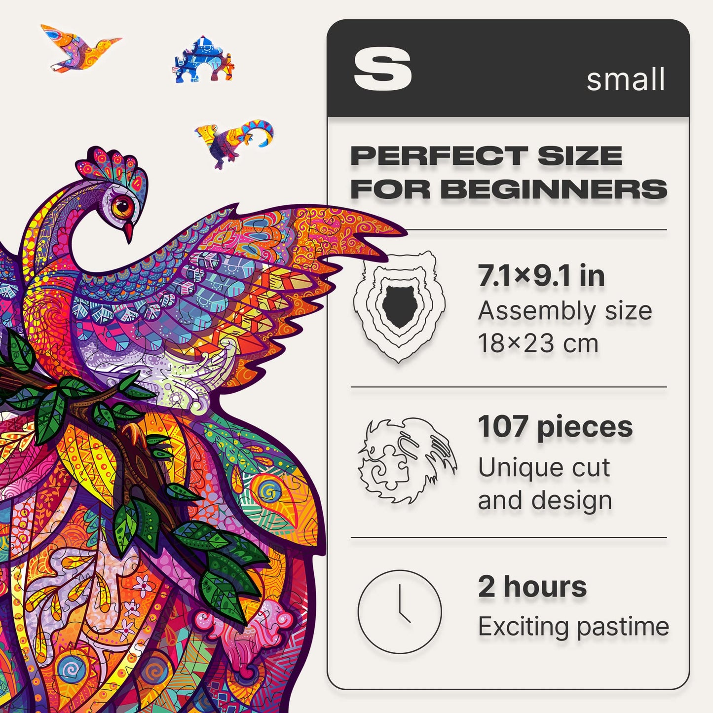 Unidragon Wooden Jigsaw Puzzles - Fairy Bird, 107 Pcs, Small 7.1 X 9.1, Beautiful Gift Package, Unique Shape Best Gift For Adults And Kids