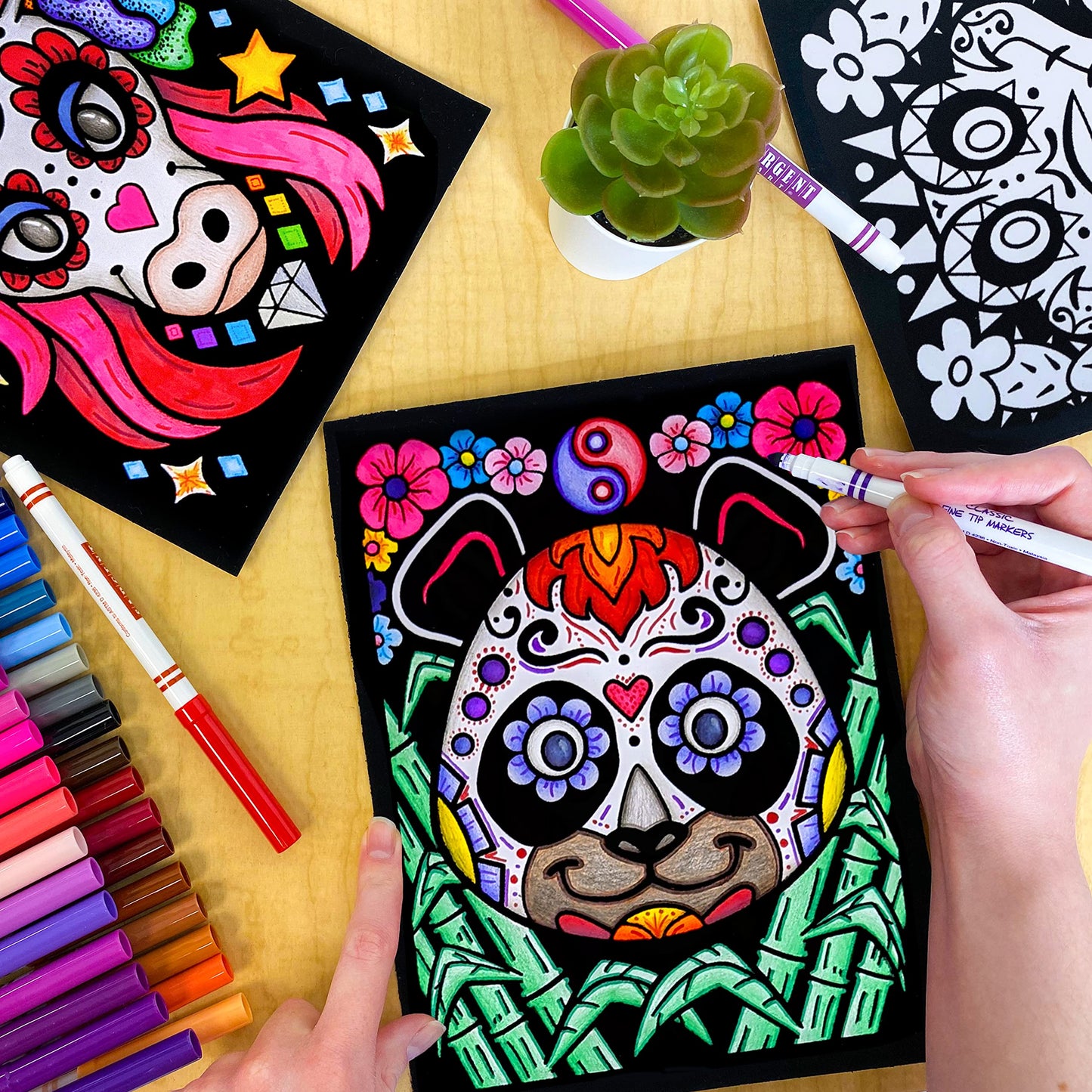 Stuff2Color Amazing Animals - 6 Pack of Fuzzy Black Velvet Coloring Posters - (Great for Kids, Adults, Group Activities) - Inclu