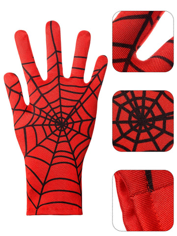Geyoga 2 Pairs Spider Web Gloves Halloween Spider Gloves Red And Black For Halloween Masquerade Homecoming Cosplay (Child)